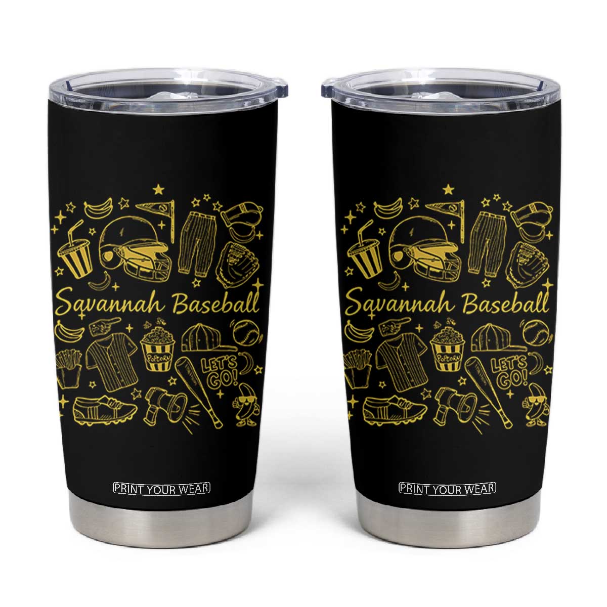 Bananas Baseball Tumbler Cup Cute Trendy Banana Baseball Game Day Doodle TS10 Black Print Your Wear