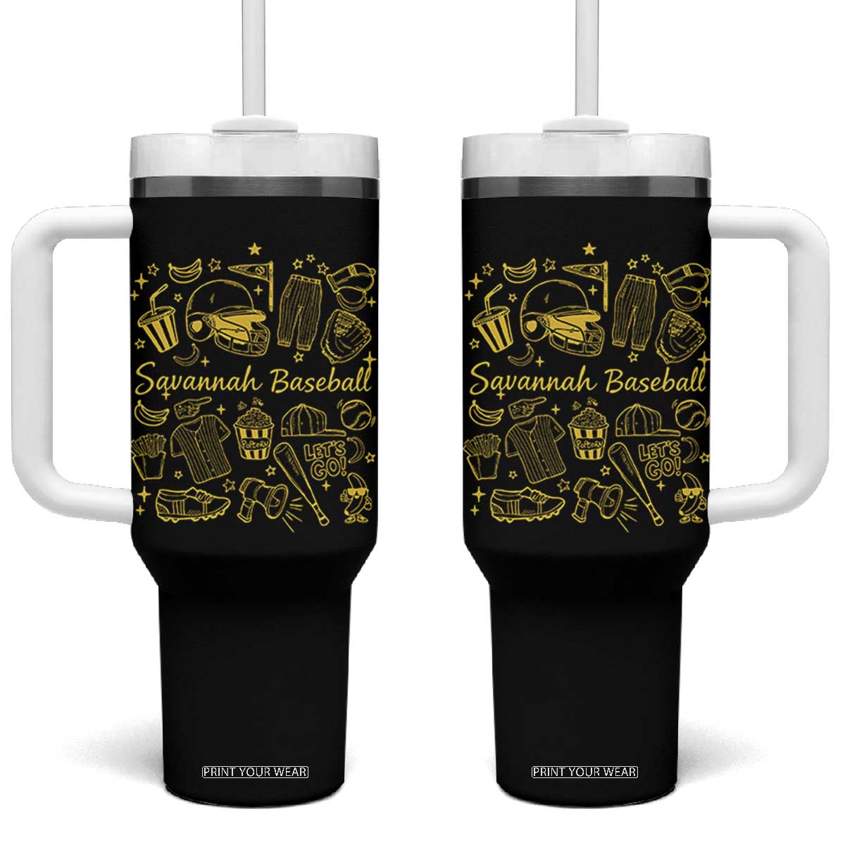Bananas Baseball Tumbler With Handle Cute Trendy Banana Baseball Game Day Doodle TS10 One Size: 40 oz Black Print Your Wear