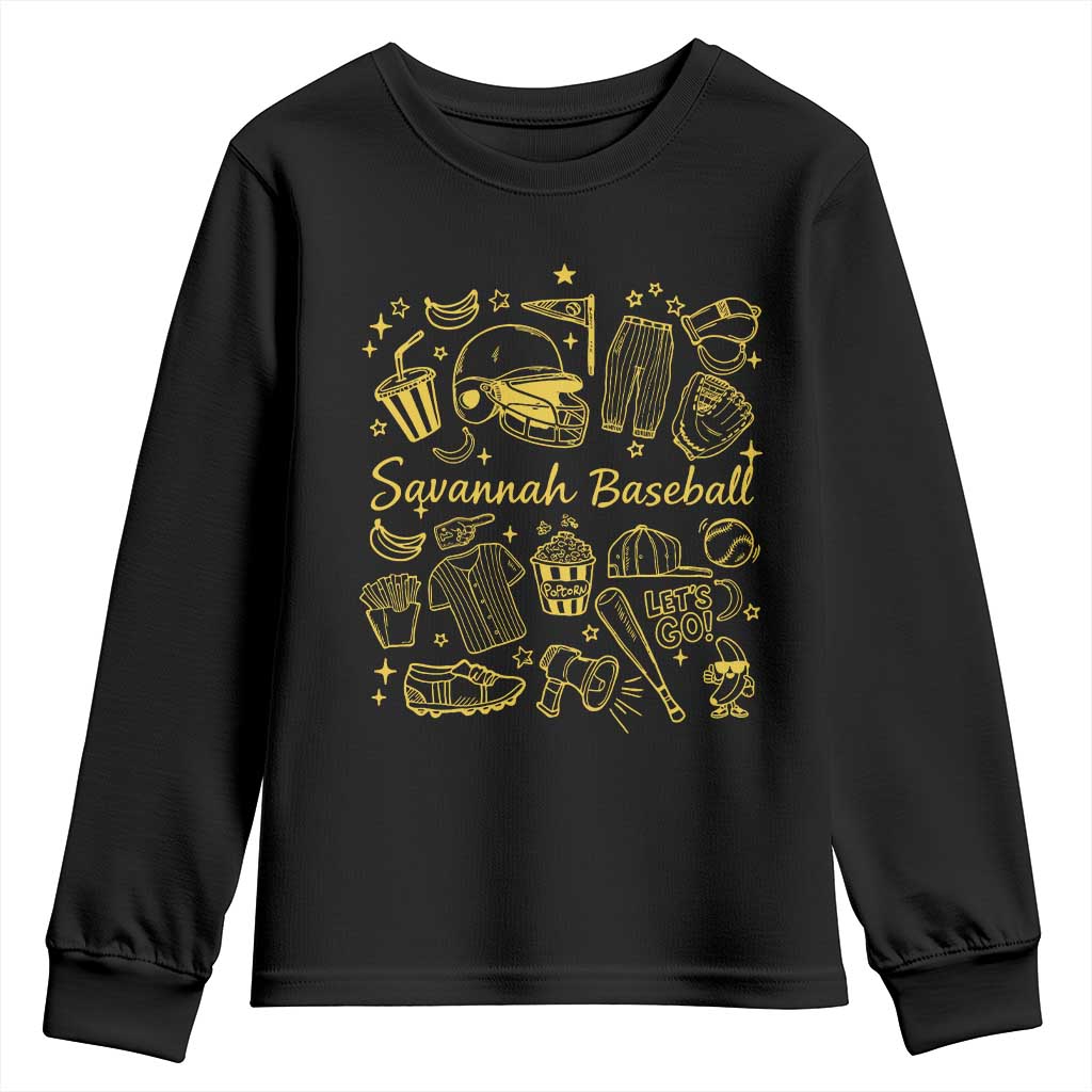 Bananas Baseball Youth Sweatshirt Cute Trendy Banana Baseball Game Day Doodle TS10 Black Print Your Wear