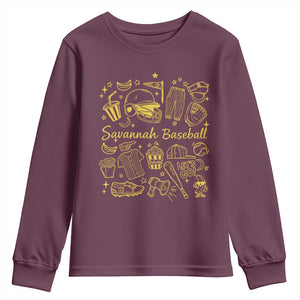 Bananas Baseball Youth Sweatshirt Cute Trendy Banana Baseball Game Day Doodle TS10 Maroon Print Your Wear