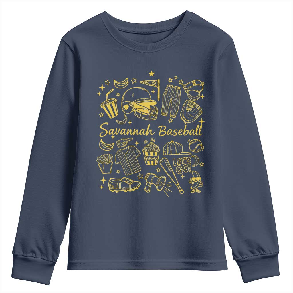 Bananas Baseball Youth Sweatshirt Cute Trendy Banana Baseball Game Day Doodle TS10 Navy Print Your Wear