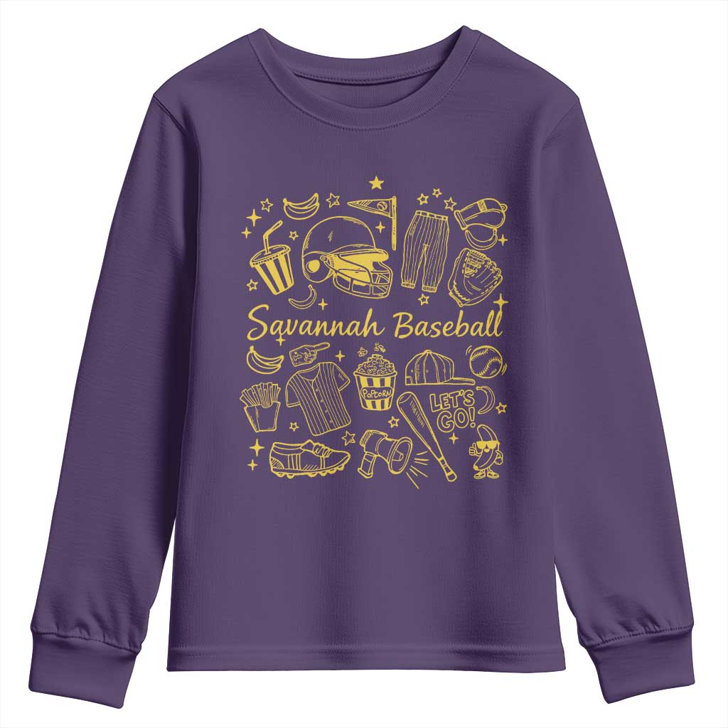 Bananas Baseball Youth Sweatshirt Cute Trendy Banana Baseball Game Day Doodle TS10 Purple Print Your Wear