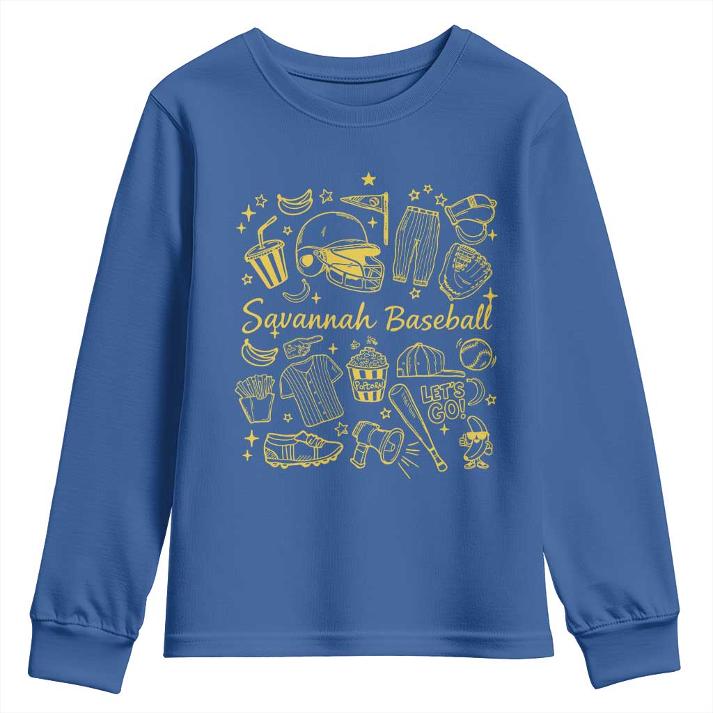 Bananas Baseball Youth Sweatshirt Cute Trendy Banana Baseball Game Day Doodle TS10 Royal Blue Print Your Wear