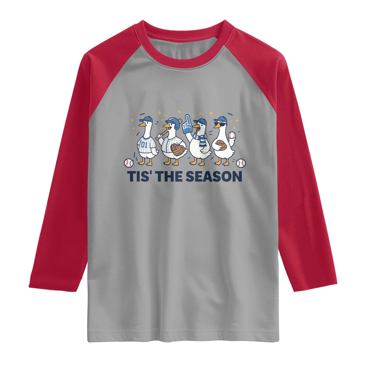 Baseball Silly Goose Raglan Shirt Funny Tis The Season Baseball Mom TS10 Sport Gray Red Print Your Wear
