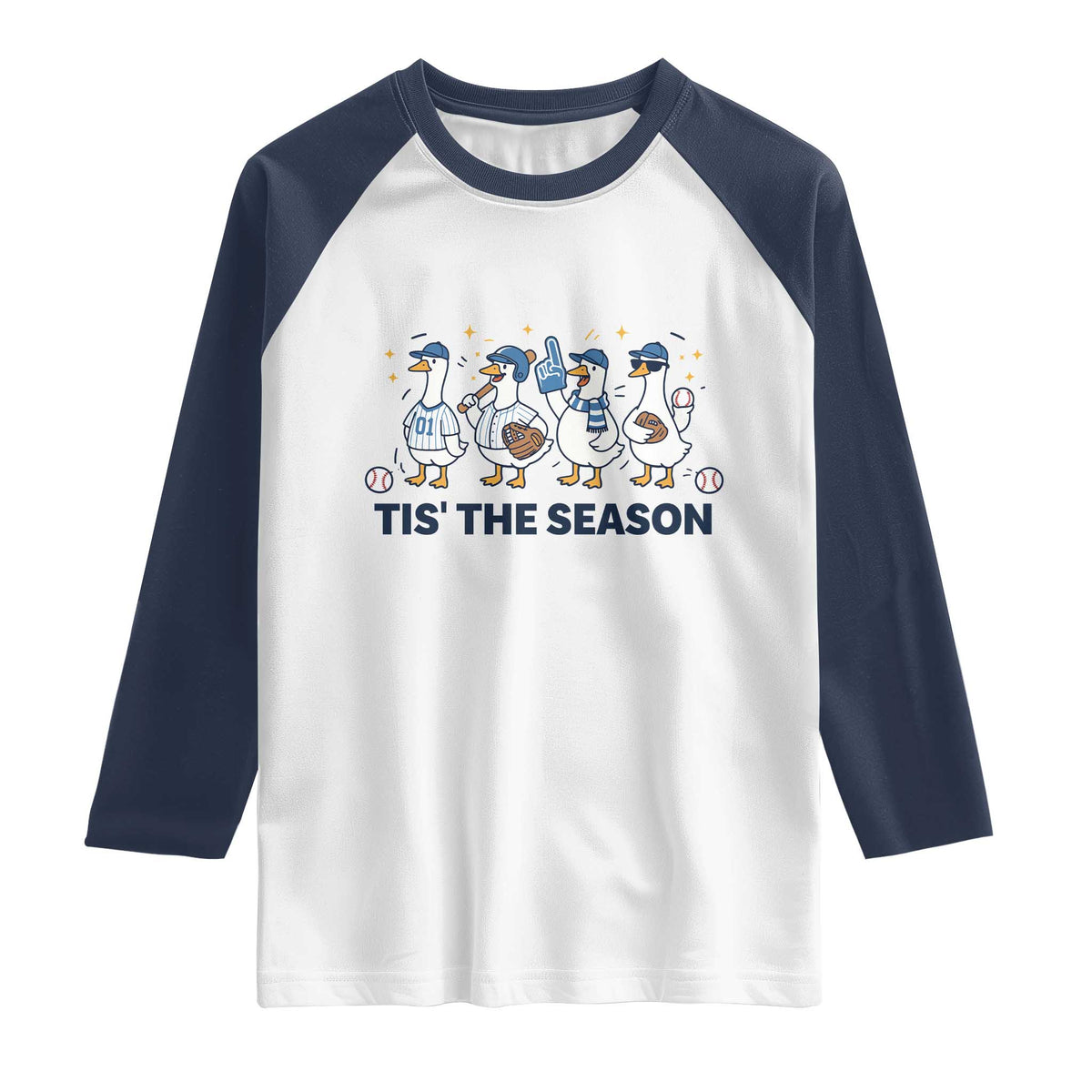 Baseball Silly Goose Raglan Shirt Funny Tis The Season Baseball Mom TS10 White Navy Print Your Wear