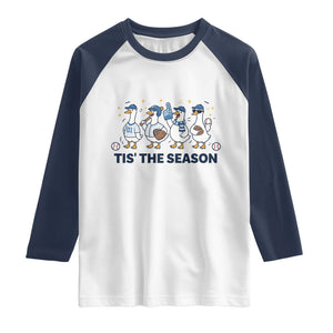 Baseball Silly Goose Raglan Shirt Funny Tis The Season Baseball Mom TS10 White Navy Print Your Wear