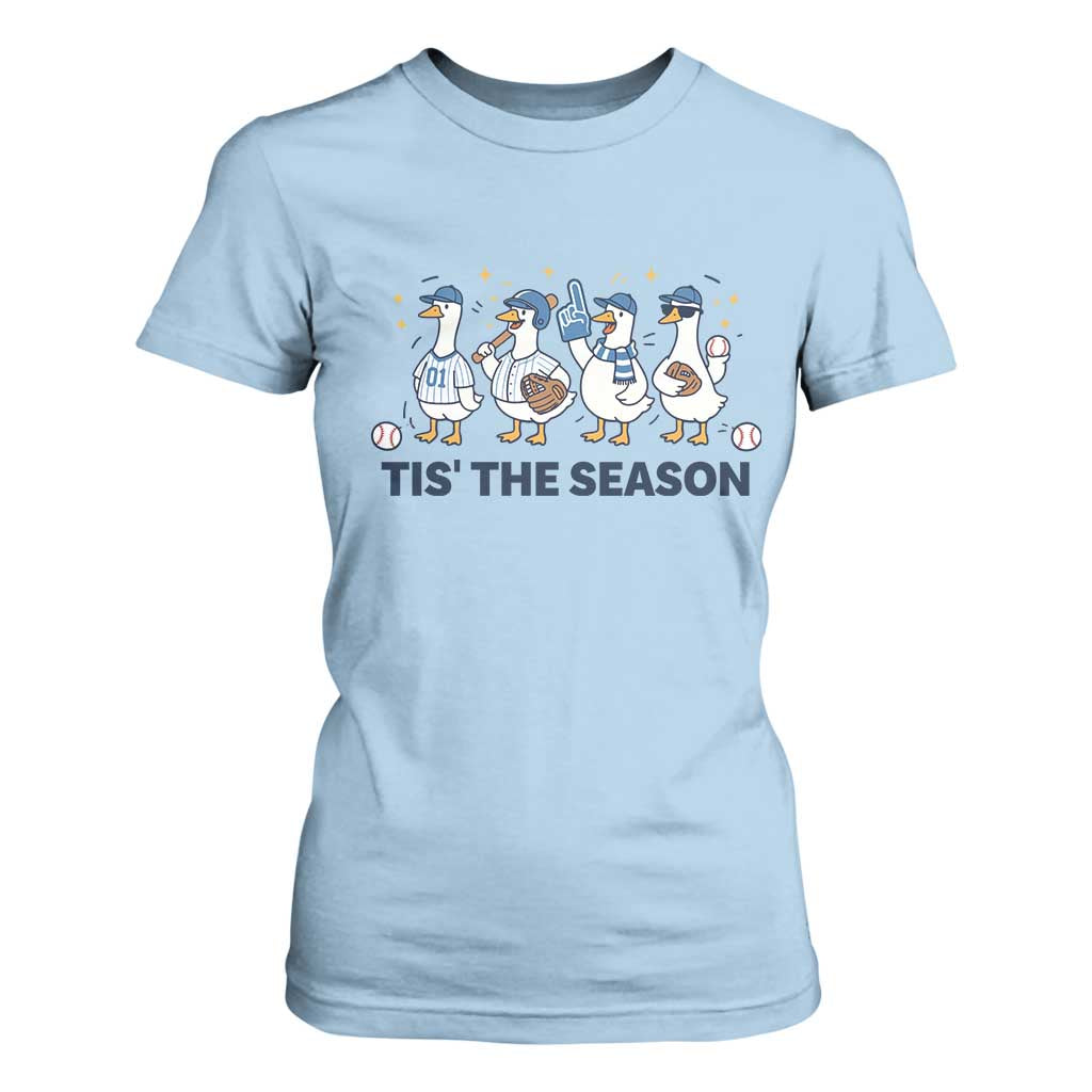 Baseball Silly Goose T Shirt For Women Funny Tis The Season Baseball Mom TS10 Light Blue Print Your Wear