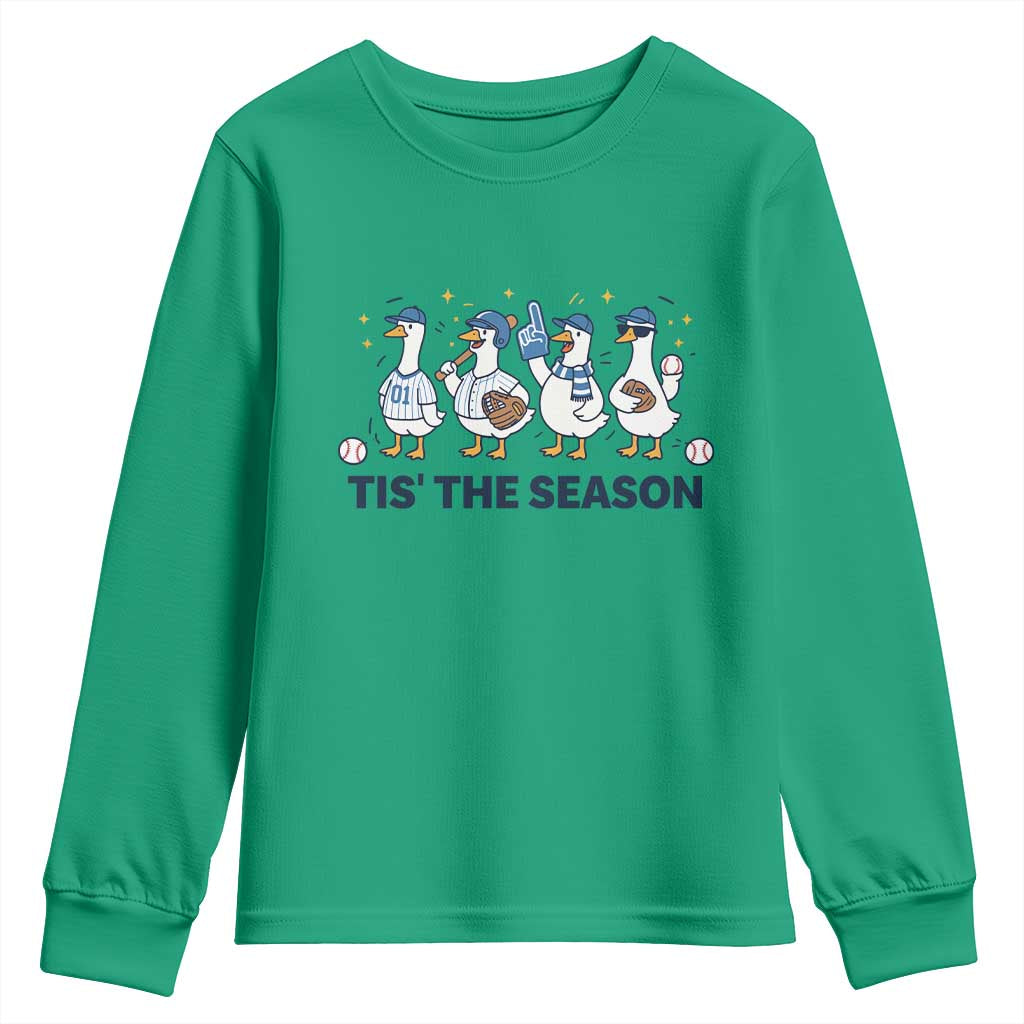Baseball Silly Goose Youth Sweatshirt Funny Tis The Season Baseball Mom TS10 Irish Green Print Your Wear