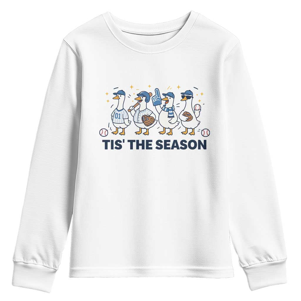 Baseball Silly Goose Youth Sweatshirt Funny Tis The Season Baseball Mom TS10 White Print Your Wear
