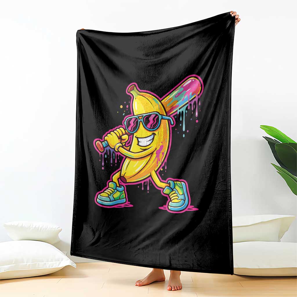 Banana Baseball Drip Throw Blanket Funny Baseball Drip Ice Cream Kids Youth Boys TS10 Print Your Wear