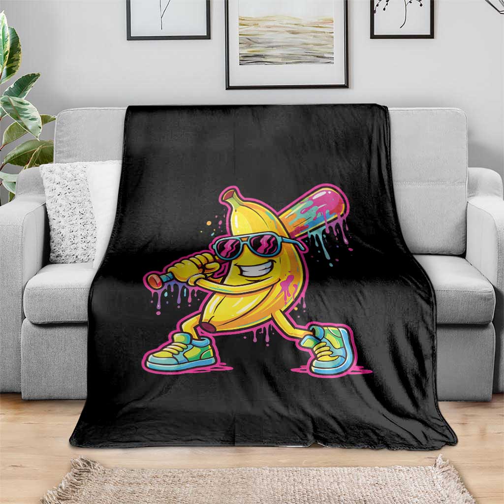 Banana Baseball Drip Throw Blanket Funny Baseball Drip Ice Cream Kids Youth Boys TS10 Print Your Wear