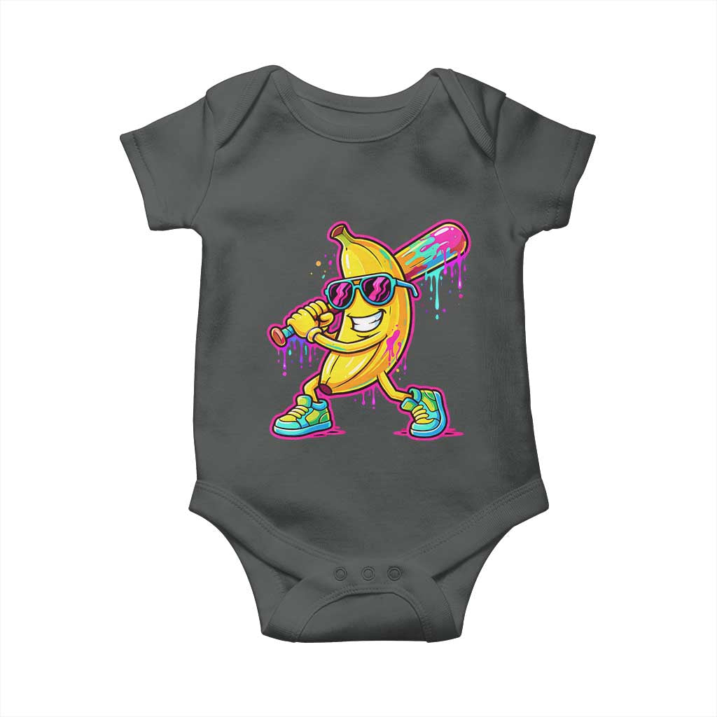 Banana Baseball Drip Baby Onesie Funny Baseball Drip Ice Cream Kids Youth Boys TS10 Dark Heather Print Your Wear