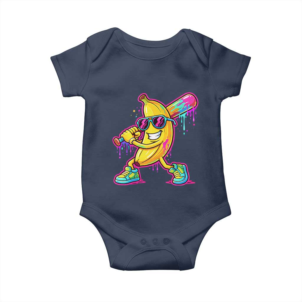 Banana Baseball Drip Baby Onesie Funny Baseball Drip Ice Cream Kids Youth Boys TS10 Navy Print Your Wear
