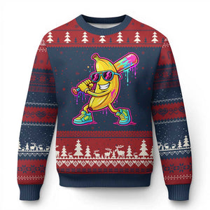 Banana Baseball Drip Ugly Christmas Sweater Funny Baseball Drip Ice Cream Kids Youth Boys TS10 Navy Red Print Your Wear