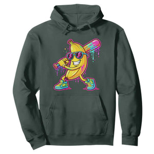 Banana Baseball Drip Hoodie Funny Baseball Drip Ice Cream Kids Youth Boys TS10 Dark Forest Green Print Your Wear