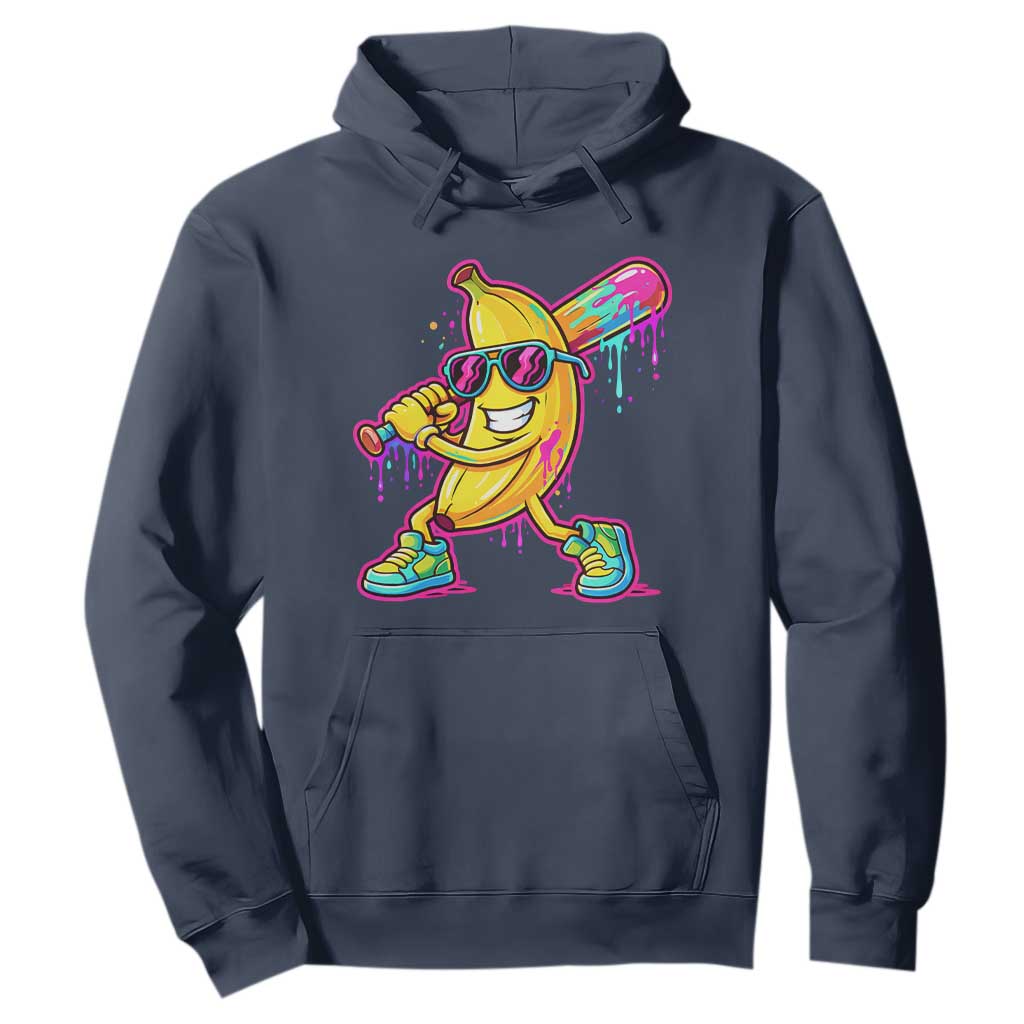 Banana Baseball Drip Hoodie Funny Baseball Drip Ice Cream Kids Youth Boys TS10 Navy Print Your Wear