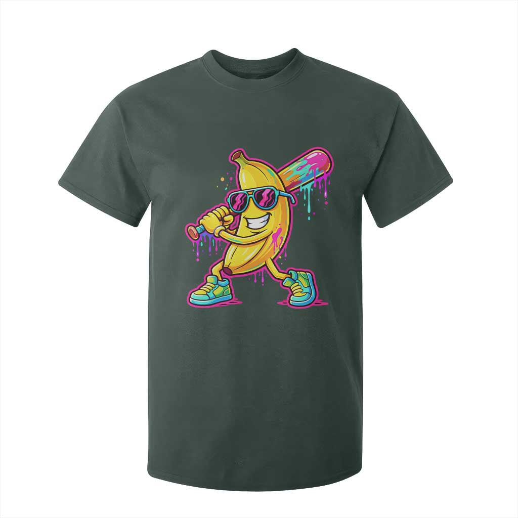 Banana Baseball Drip T Shirt For Kid Funny Baseball Drip Ice Cream Kids Youth Boys TS10 Dark Forest Green Print Your Wear