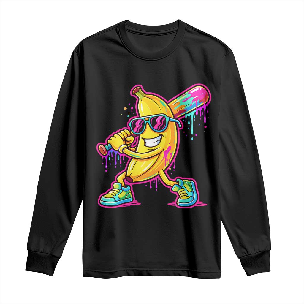 Banana Baseball Drip Long Sleeve Shirt Funny Baseball Drip Ice Cream Kids Youth Boys TS10 Black Print Your Wear