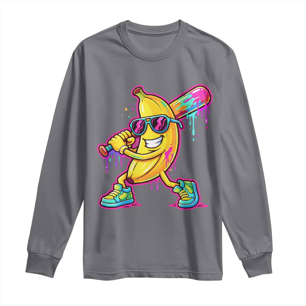 Banana Baseball Drip Long Sleeve Shirt Funny Baseball Drip Ice Cream Kids Youth Boys TS10 Charcoal Print Your Wear