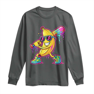 Banana Baseball Drip Long Sleeve Shirt Funny Baseball Drip Ice Cream Kids Youth Boys TS10 Dark Heather Print Your Wear