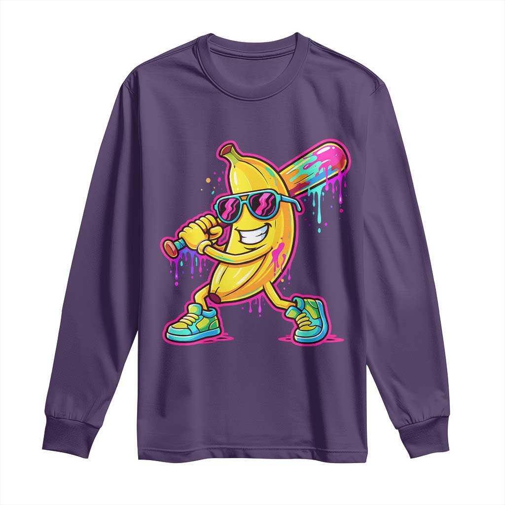 Banana Baseball Drip Long Sleeve Shirt Funny Baseball Drip Ice Cream Kids Youth Boys TS10 Purple Print Your Wear