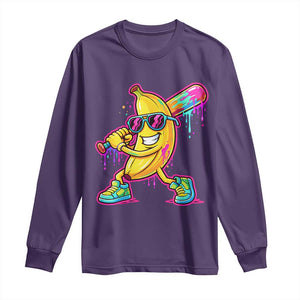 Banana Baseball Drip Long Sleeve Shirt Funny Baseball Drip Ice Cream Kids Youth Boys TS10 Purple Print Your Wear
