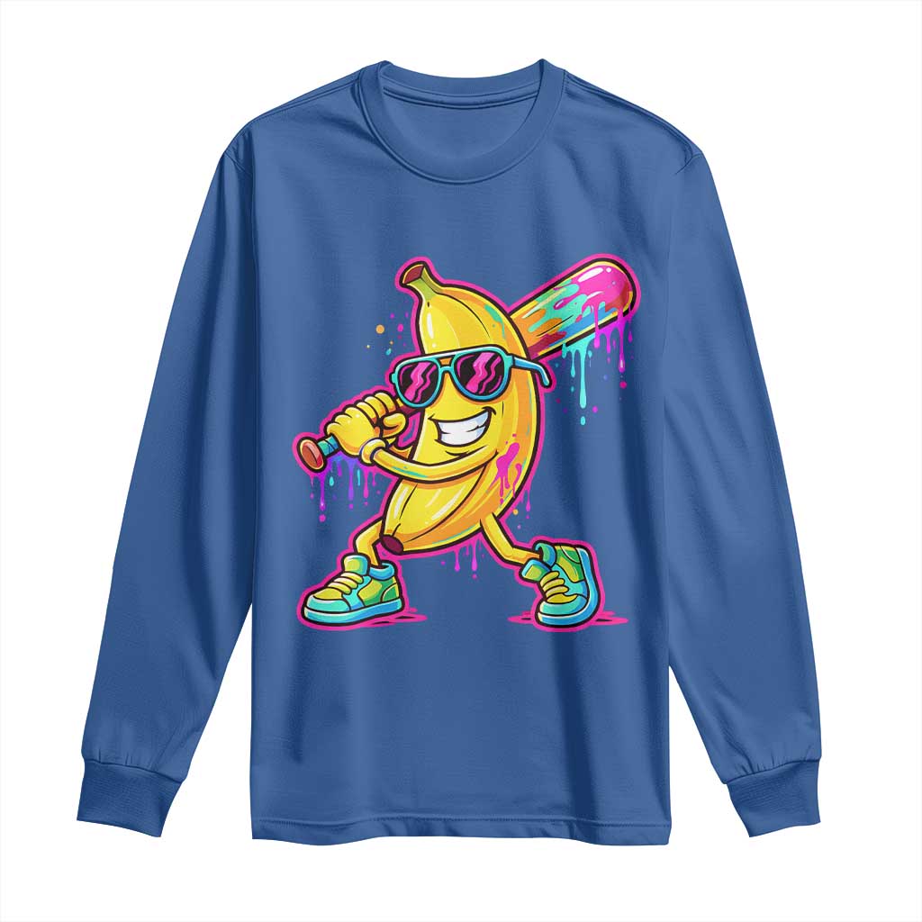 Banana Baseball Drip Long Sleeve Shirt Funny Baseball Drip Ice Cream Kids Youth Boys TS10 Royal Blue Print Your Wear