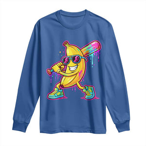 Banana Baseball Drip Long Sleeve Shirt Funny Baseball Drip Ice Cream Kids Youth Boys TS10 Royal Blue Print Your Wear