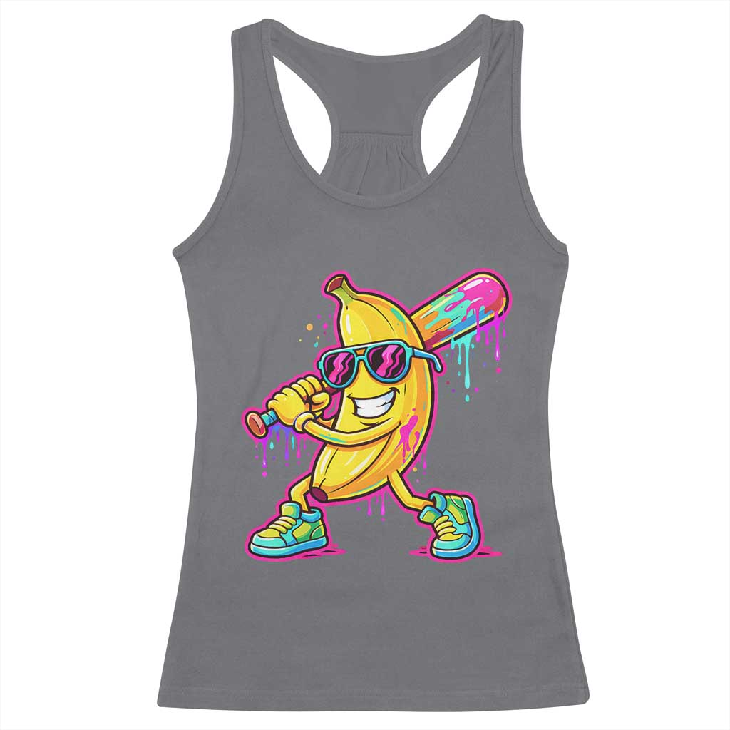 Banana Baseball Drip Racerback Tank Top Funny Baseball Drip Ice Cream Kids Youth Boys TS10 Charcoal Print Your Wear
