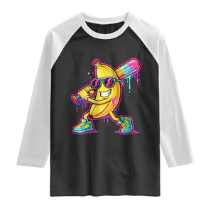 Banana Baseball Drip Raglan Shirt Funny Baseball Drip Ice Cream Kids Youth Boys TS10 Black White Print Your Wear