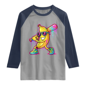 Banana Baseball Drip Raglan Shirt Funny Baseball Drip Ice Cream Kids Youth Boys TS10 Sport Gray Navy Print Your Wear