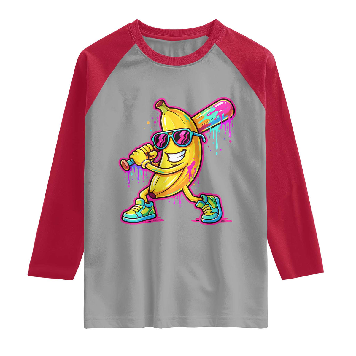 Banana Baseball Drip Raglan Shirt Funny Baseball Drip Ice Cream Kids Youth Boys TS10 Sport Gray Red Print Your Wear