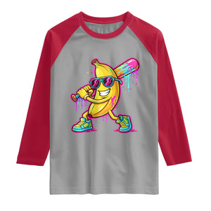 Banana Baseball Drip Raglan Shirt Funny Baseball Drip Ice Cream Kids Youth Boys TS10 Sport Gray Red Print Your Wear