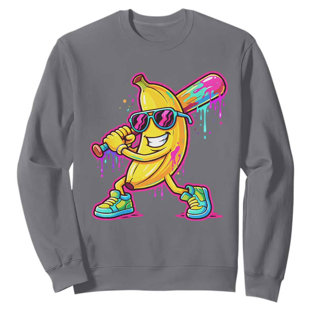 Banana Baseball Drip Sweatshirt Funny Baseball Drip Ice Cream Kids Youth Boys TS10 Charcoal Print Your Wear