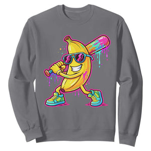 Banana Baseball Drip Sweatshirt Funny Baseball Drip Ice Cream Kids Youth Boys TS10 Charcoal Print Your Wear