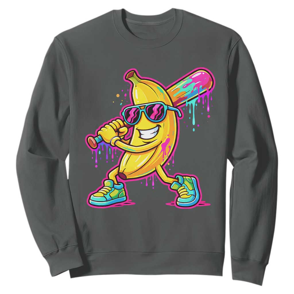 Banana Baseball Drip Sweatshirt Funny Baseball Drip Ice Cream Kids Youth Boys TS10 Dark Heather Print Your Wear