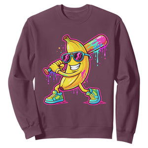 Banana Baseball Drip Sweatshirt Funny Baseball Drip Ice Cream Kids Youth Boys TS10 Maroon Print Your Wear