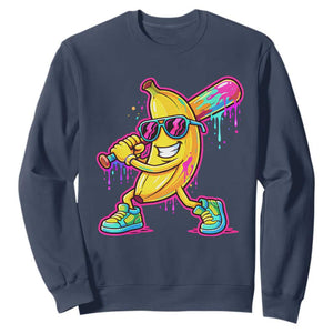 Banana Baseball Drip Sweatshirt Funny Baseball Drip Ice Cream Kids Youth Boys TS10 Navy Print Your Wear