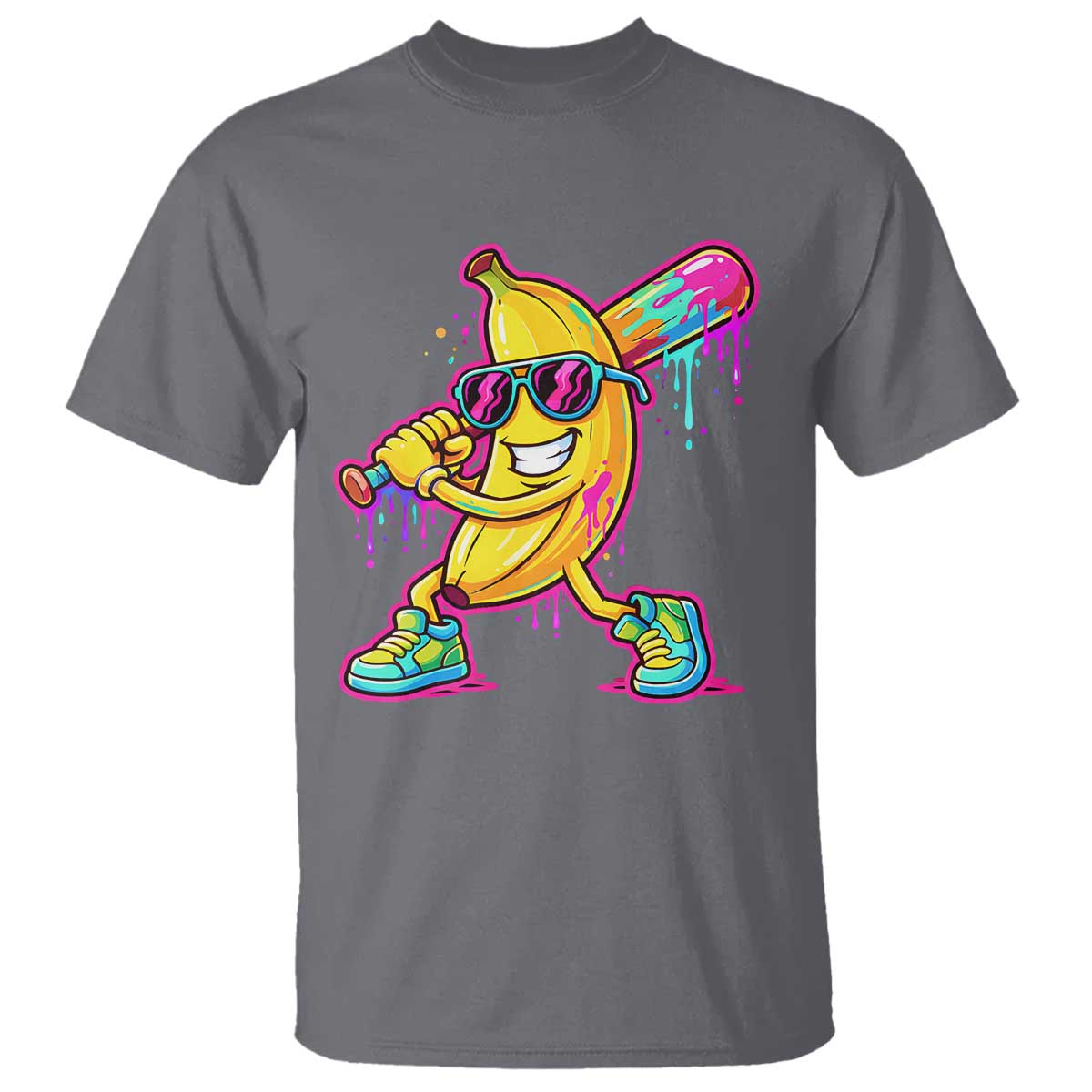 Banana Baseball Drip T Shirt Funny Baseball Drip Ice Cream Kids Youth Boys TS10 Charcoal Print Your Wear