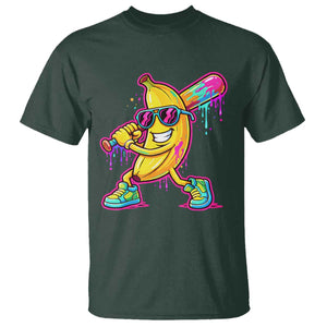 Banana Baseball Drip T Shirt Funny Baseball Drip Ice Cream Kids Youth Boys TS10 Dark Forest Green Print Your Wear