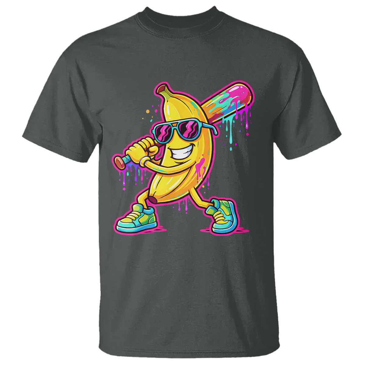 Banana Baseball Drip T Shirt Funny Baseball Drip Ice Cream Kids Youth Boys TS10 Dark Heather Print Your Wear