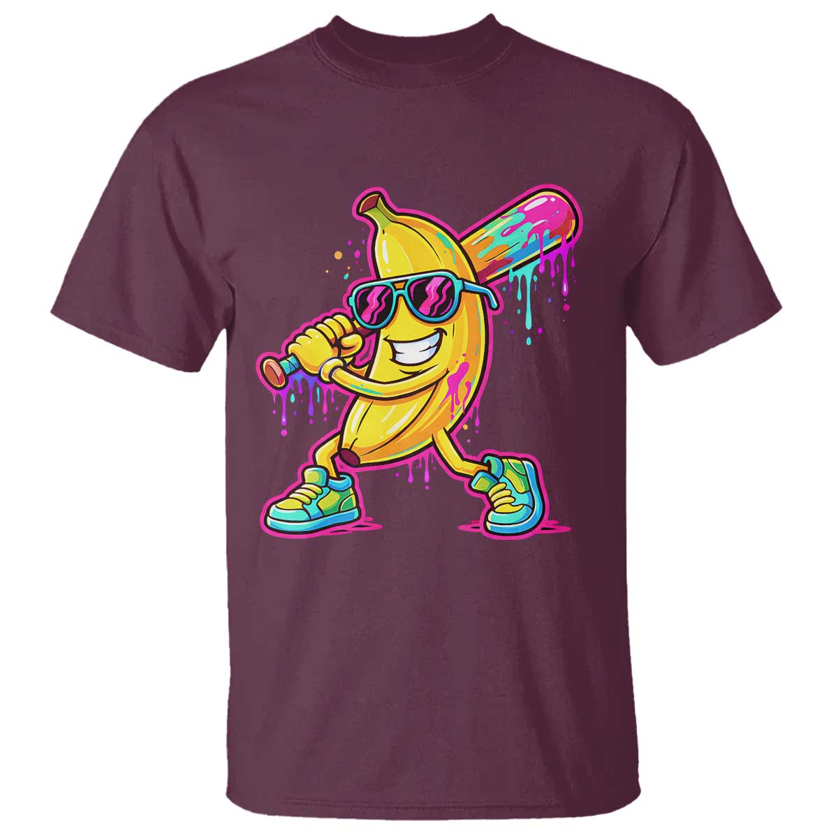 Banana Baseball Drip T Shirt Funny Baseball Drip Ice Cream Kids Youth Boys TS10 Maroon Print Your Wear