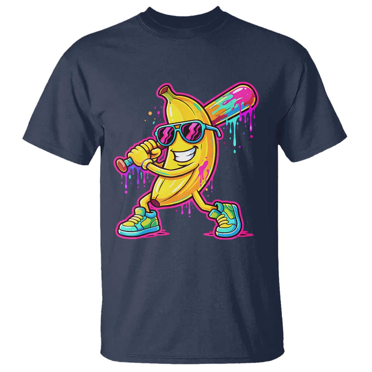 Banana Baseball Drip T Shirt Funny Baseball Drip Ice Cream Kids Youth Boys TS10 Navy Print Your Wear
