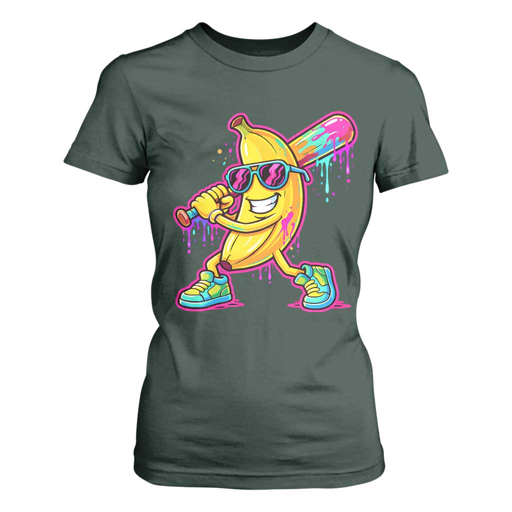 Banana Baseball Drip T Shirt For Women Funny Baseball Drip Ice Cream Kids Youth Boys TS10 Dark Forest Green Print Your Wear
