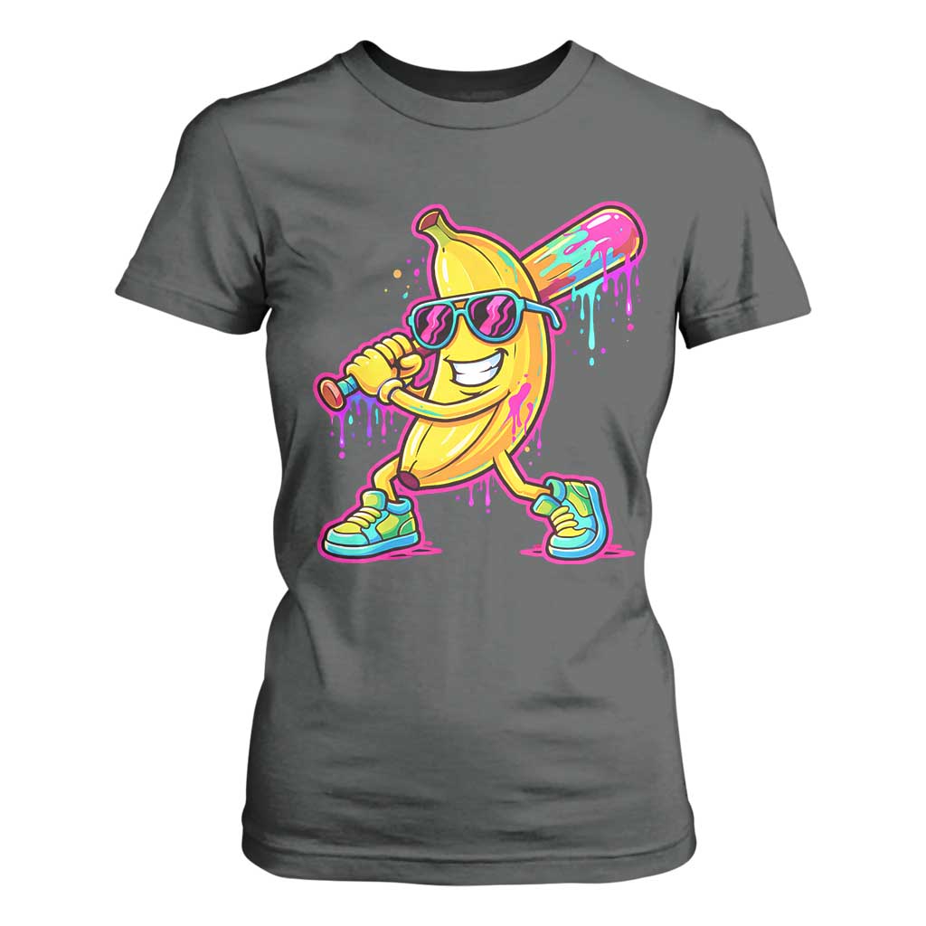 Banana Baseball Drip T Shirt For Women Funny Baseball Drip Ice Cream Kids Youth Boys TS10 Dark Heather Print Your Wear