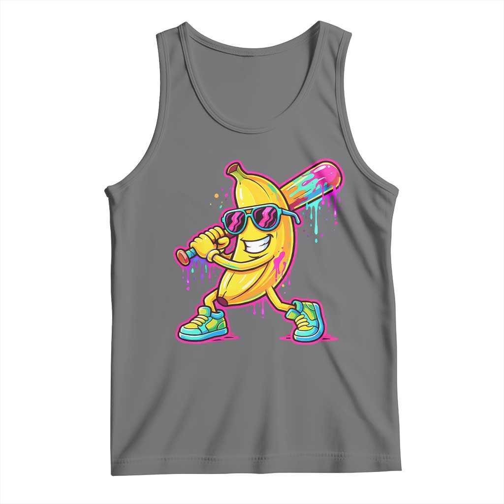 Banana Baseball Drip Tank Top Funny Baseball Drip Ice Cream Kids Youth Boys TS10 Black Heather Print Your Wear