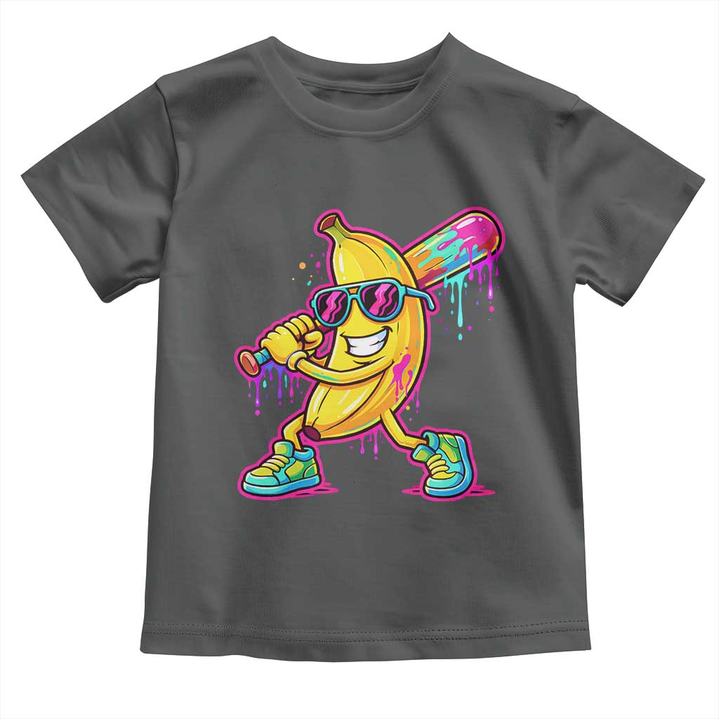 Banana Baseball Drip Toddler T Shirt Funny Baseball Drip Ice Cream Kids Youth Boys TS10 Dark Heather Print Your Wear