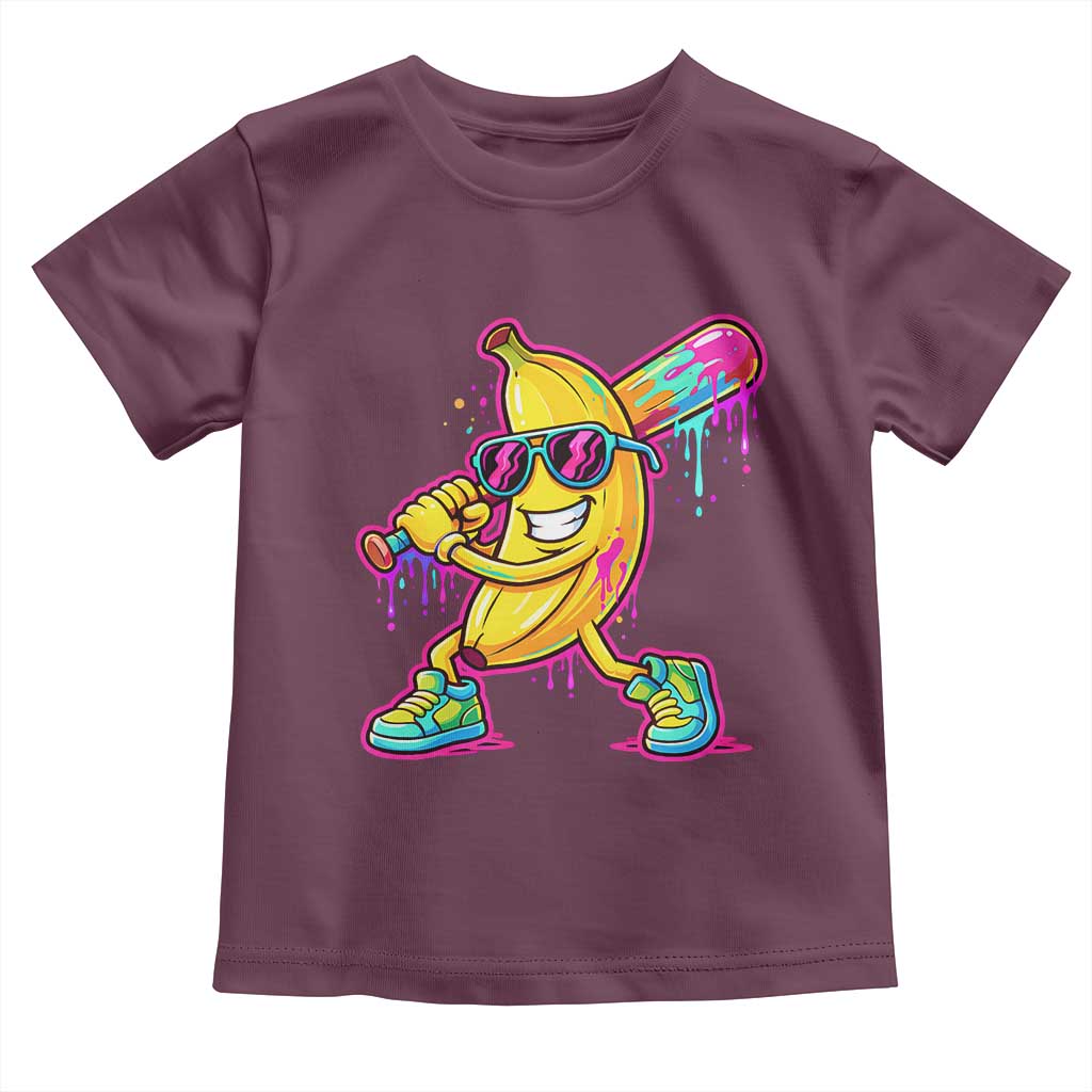 Banana Baseball Drip Toddler T Shirt Funny Baseball Drip Ice Cream Kids Youth Boys TS10 Maroon Print Your Wear