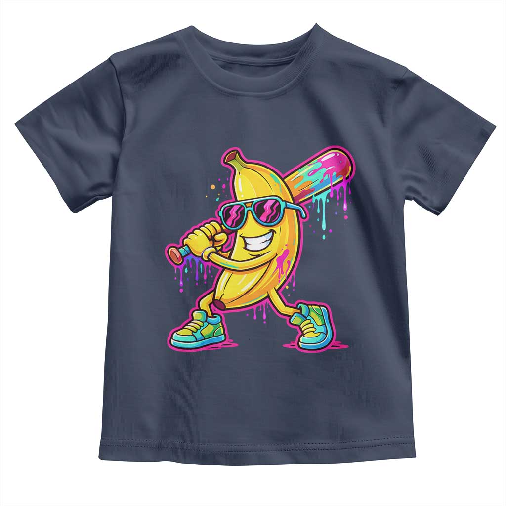 Banana Baseball Drip Toddler T Shirt Funny Baseball Drip Ice Cream Kids Youth Boys TS10 Navy Print Your Wear
