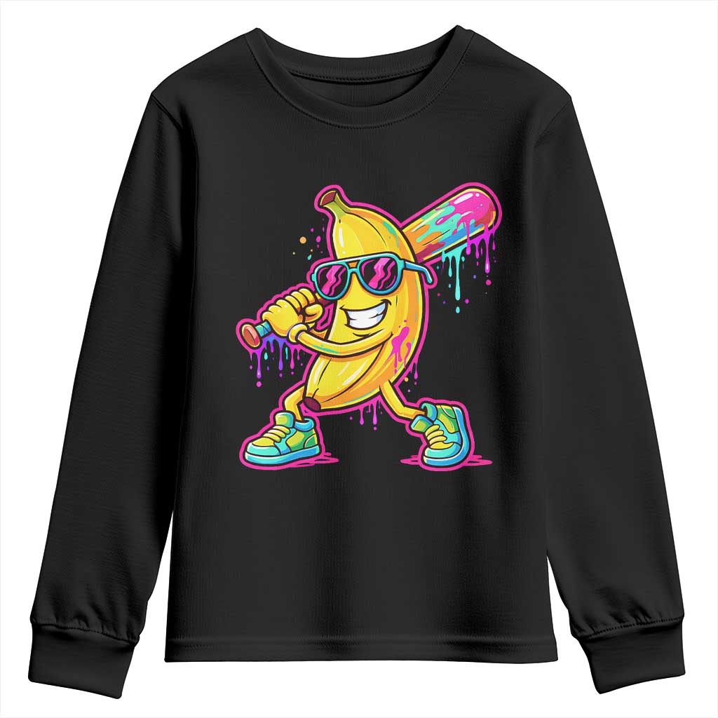 Banana Baseball Drip Youth Sweatshirt Funny Baseball Drip Ice Cream Kids Youth Boys TS10 Black Print Your Wear